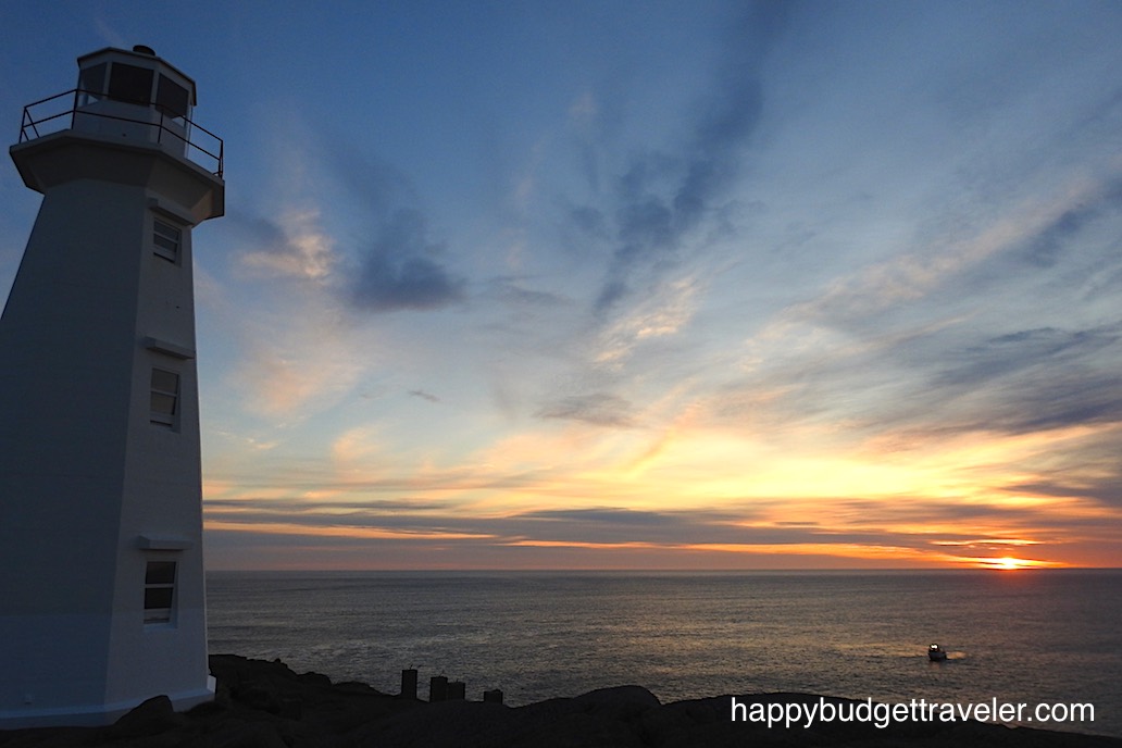 Picture of the new lighthouse and a spectacular sunrise at Cape Spear, Newfoundland.
