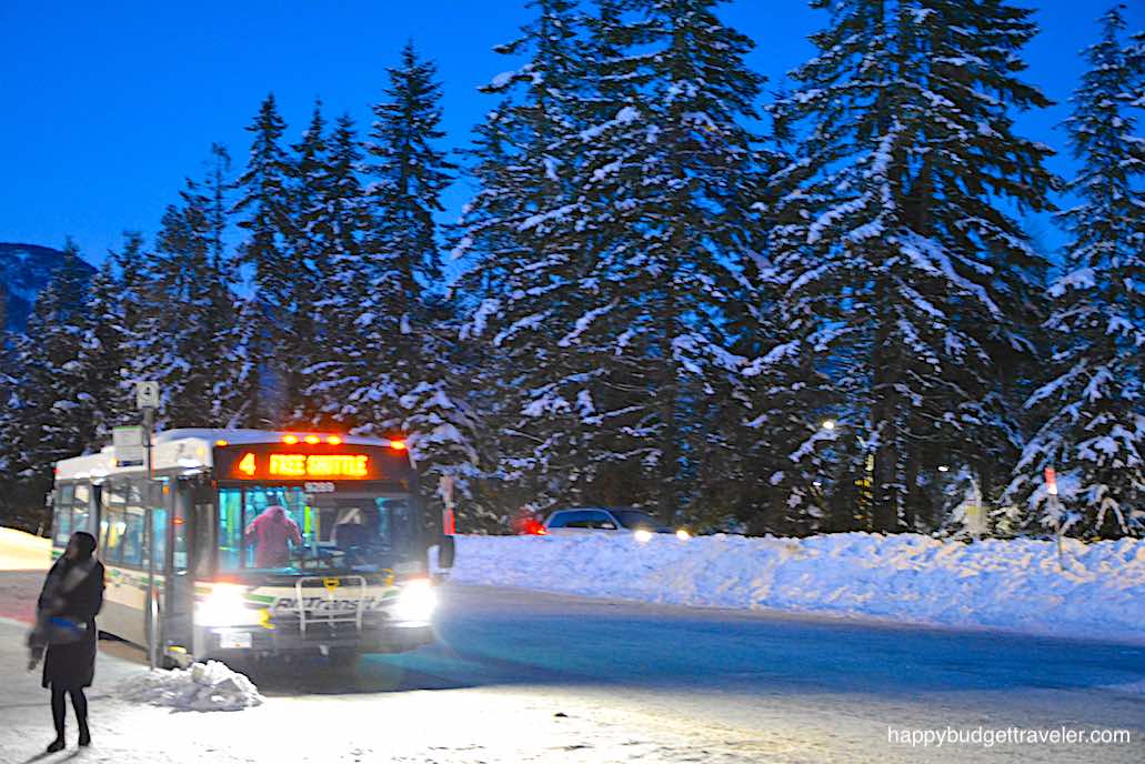 Picture of a transit bus offering free service between villages in Whistler