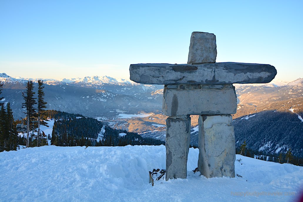Picture of an Inukshuk on Whistler mountain overlooking the valley