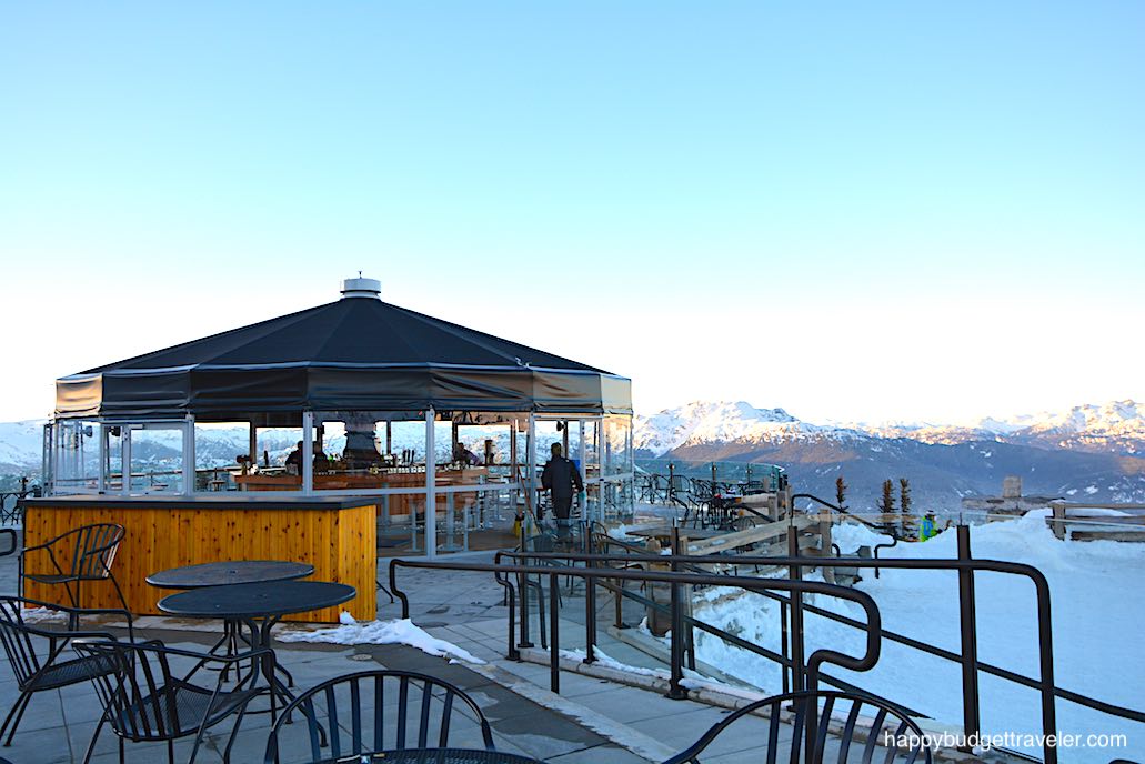 Picture of the Roundhouse Lodge terrace and Gazebo at the top of Whistler Mountain