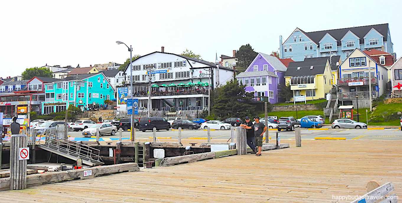 Picture of a view of the harborfront buildings from the Boardwalk of Lunenburg Harbor, Nova Scotia