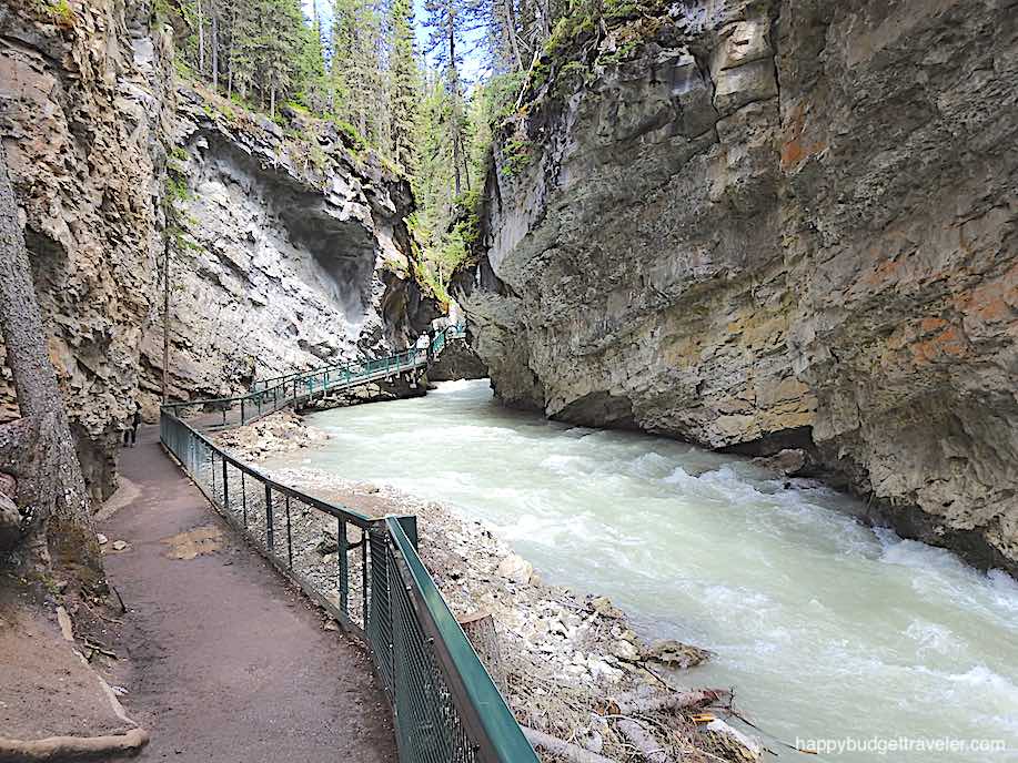 Picture of the walkway beside the creek leading to the falls. Johnston Canyon, Banff-Canada