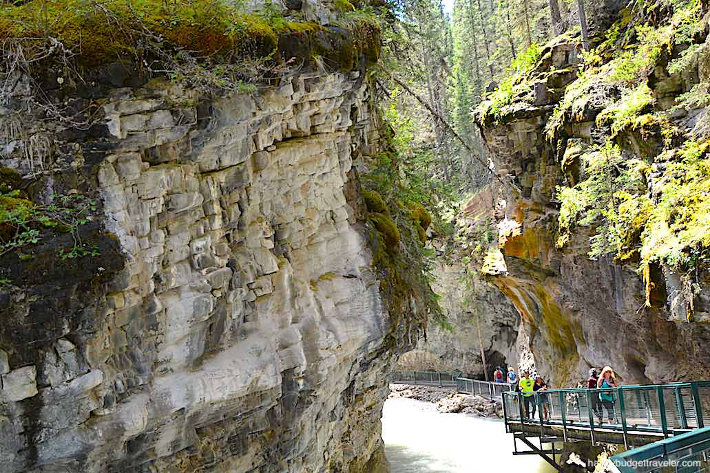 Picture of the walkway that is more like a catwalk as it hugs the canyon walls. Johnston Canyon, Banff-Canada