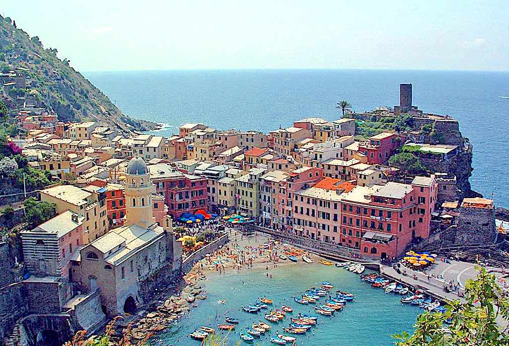 Picture of a panoramic view of Vernazza's Piazza Marconi and surrounding areas, Cinque Terre, Italy. Image credit - incinqueterre.com