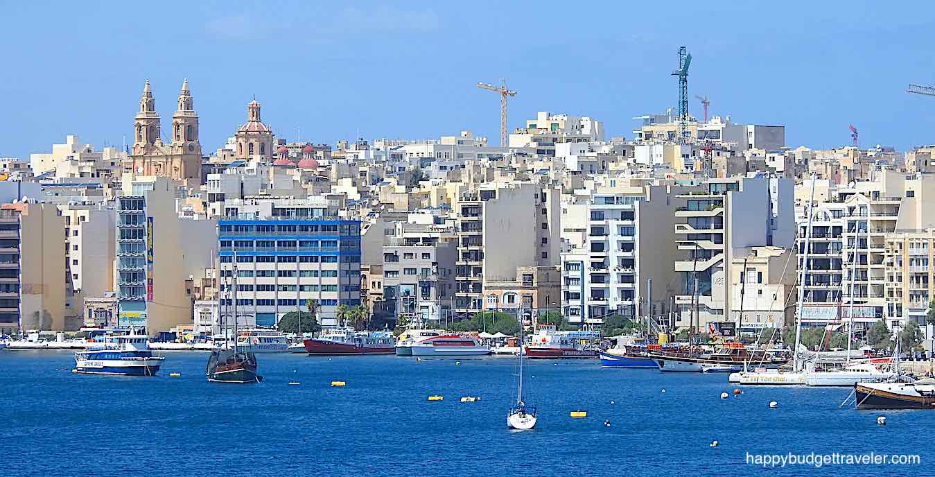Picture of Sliema Ferry terminal and bell towers of Stella Maris Church, Malta