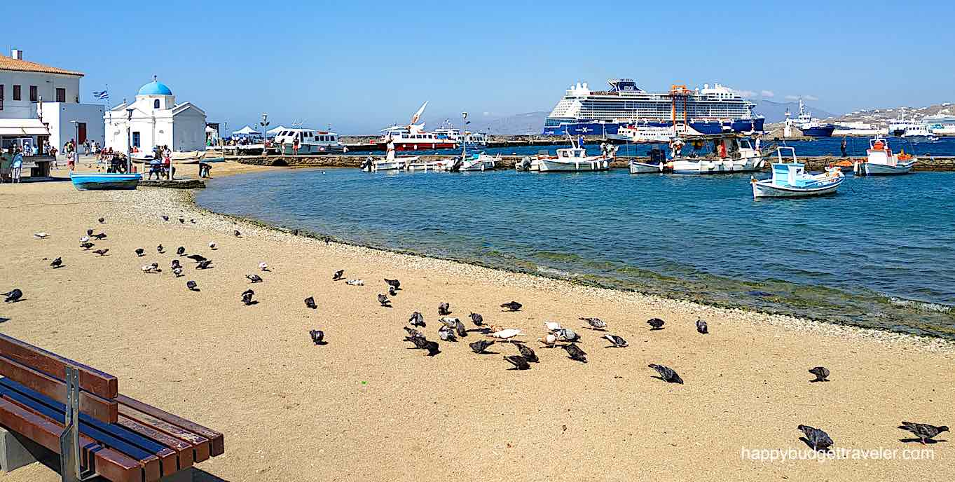 Picture of the Small beach and marina on the waterfront of Mykonos
