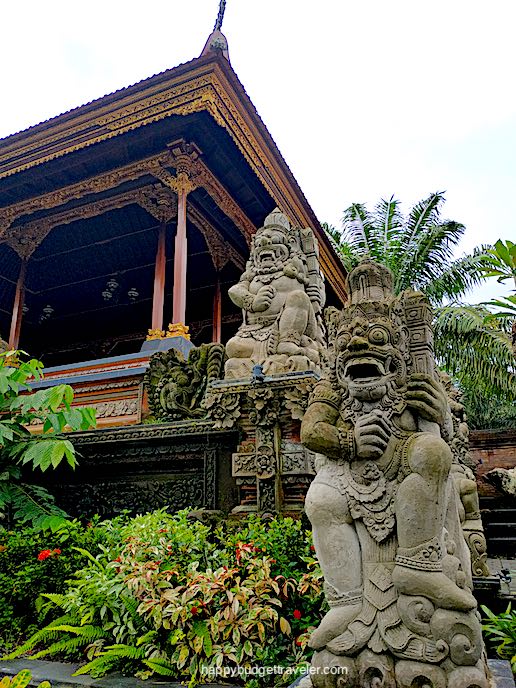 Picture of some of the monuments in the courtyard of Ubud Palace. Ubud, Bali